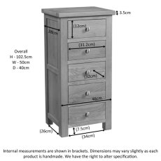 Bristol Rustic Oak 5 Drawer Tall Chest Bristol Rustic Oak 5 Drawer Tall Chest