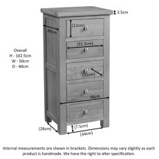 Bristol Oak 5 Drawer Tall Chest Bristol Oak 5 Drawer Tall Chest