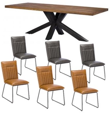 Soho 200cm Dining Table with 6 Mixed Cooper Chairs