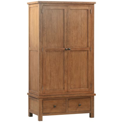 Bristol Rustic Oak Gents Wardrobe with 2 Drawers