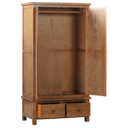 Bristol Rustic Oak Gents Wardrobe with 2 Drawers