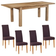 Bristol Oak Extending Dining Table & 4 Mauve Fabric Chairs