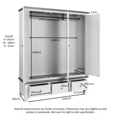 Bristol Painted Triple Wardrobe with 3 Drawers Bristol Painted Triple Wardrobe with 3 Drawers