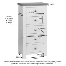 Bristol Painted 5 Drawer Tall Chest Bristol Painted 5 Drawer Tall Chest