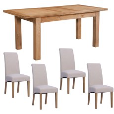 Bristol Oak 120-153cm Extending Table with 4 Beige Westbury Chairs