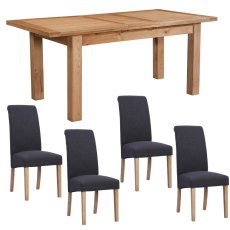 Bristol Oak 120-153cm Extending Table with 4 Dark Grey Westbury Chairs