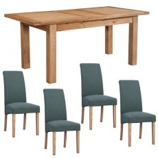 Bristol Oak 120-153cm Extending Table with 4 Green Westbury Chairs
