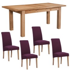 Bristol Oak 120-153cm Extending Table with 4 Maroon Westbury Chairs