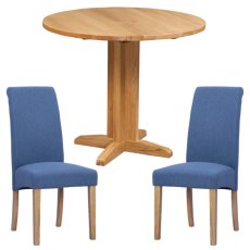 Bristol Oak Drop Leaf table with 2 Westbury Blue Chairs
