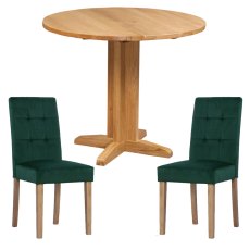 Bristol Oak Drop Leaf table with 2 Ashbury Forest Velvet Chairs