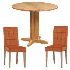 Bristol Oak Drop Leaf table with 2 Ashbury Sunset Velvet Chairs