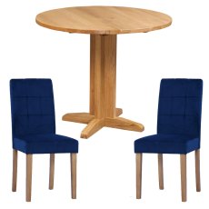 Bristol Oak Drop Leaf table with 2 Ashbury Ocean Velvet Chairs