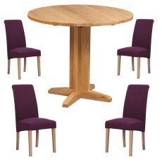 Bristol Oak Drop Leaf table with 4 Westbury Maroon Chairs
