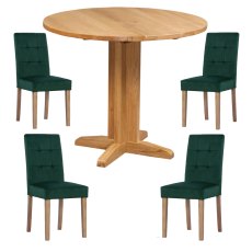 Bristol Oak Drop Leaf table with 4 Ashbury Forest Velvet Chairs