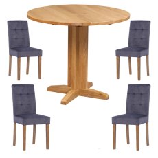 Bristol Oak Drop Leaf table with 4 Ashbury Graphite Velvet Chairs
