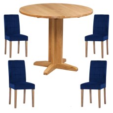 Bristol Oak Drop Leaf table with 4 Ashbury Ocean Velvet Chairs