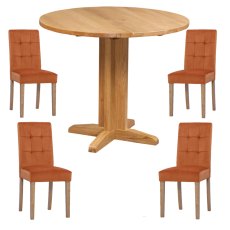 Bristol Oak Drop Leaf table with 4 Ashbury Sunset Velvet Chairs