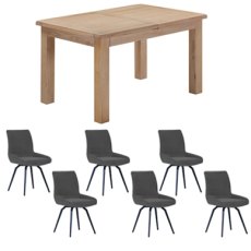 Milford Oak 132cm Dining Table with 6 Medway Dark Grey Chairs
