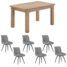 Milford Oak 132cm Dining Table with 6 Medway Light Grey Chairs