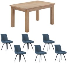 Milford Oak 132cm Dining Table with 6 Medway Light Blue Chairs