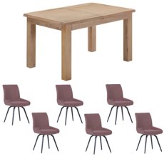 Milford Oak 132cm Dining Table with 6 Medway Dusky Pink Chairs