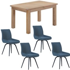 Milford Oak 120cm Dining Table with 4 Medway Light Blue Chairs