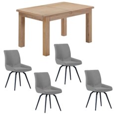 Milford Oak 120cm Dining Table with 4 Medway Light Grey Chairs