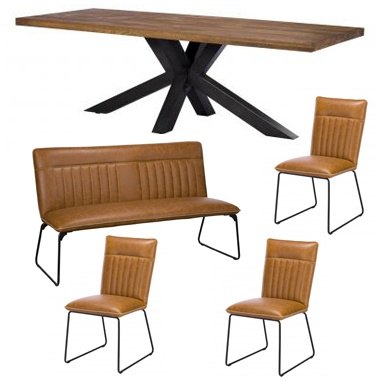 Soho 200cm Holburn Table with 1 Tan Bench and 3 Tan Cooper chairs