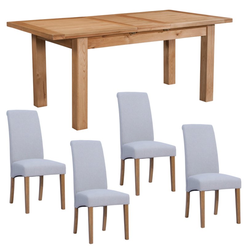 Bristol Oak 120-153cm Extending Table with 4 Light Grey Westbury Chairs