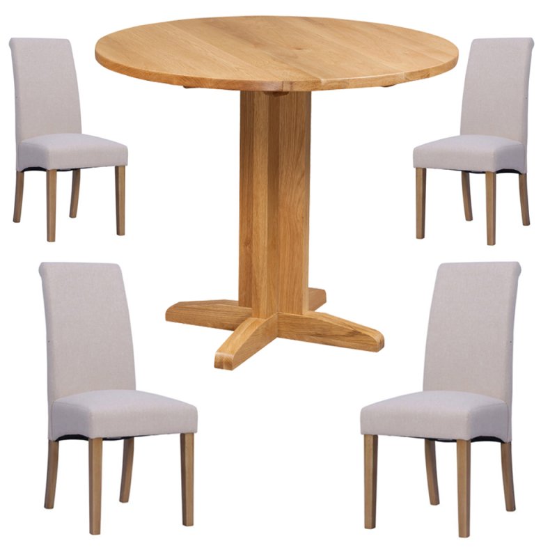 Bristol Oak Drop Leaf table with 4 Westbury Beige Chairs