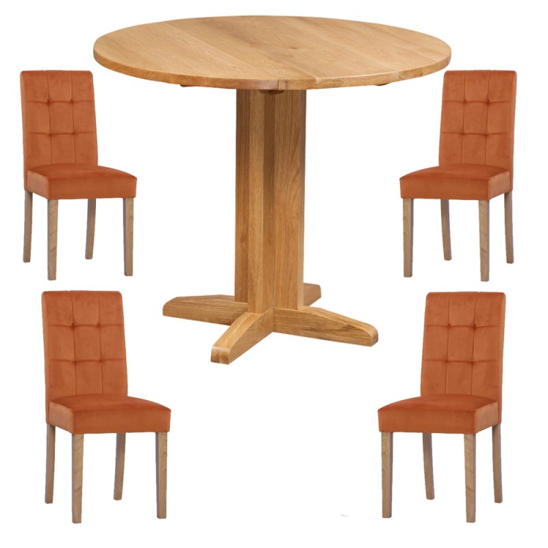 Bristol Oak Drop Leaf table with 4 Ashbury Sunset Velvet Chairs