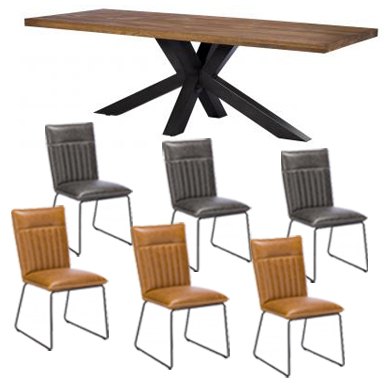 Soho 180cm Dining Table with 6 Mixed Cooper Chairs