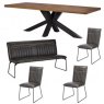 Soho 200cm Holburn Table with 1 Grey Bench and 3 Grey Cooper chairs