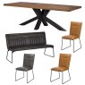Soho 200cm Holburn Table with 1 Grey Bench, 2 Tan Cooper Chairs & 1 Grey Cooper chair