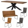 Soho 200cm Holburn Table with 1 Tan Bench, 2 Grey Cooper Chairs & 1 Tan Cooper chair