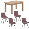 Milford Oak 120cm Dining Table with 4 Medway Dusky Pink Chairs